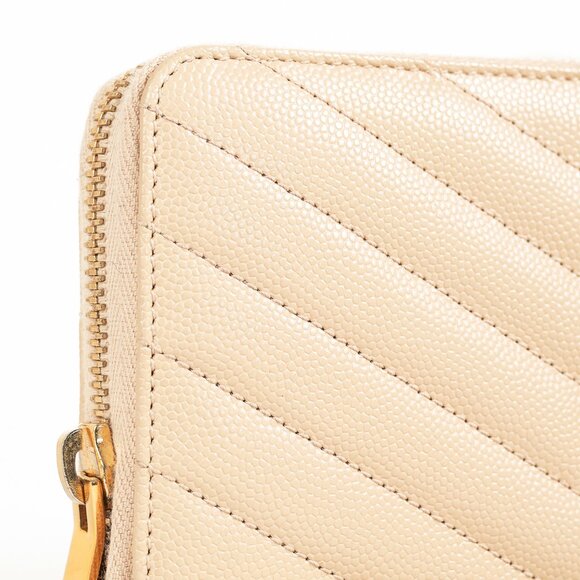 Saint Laurent Dark Beige Grain de Poudre Mattelasse Chevron YSL Monogram Wallet - Picture 5 of 11